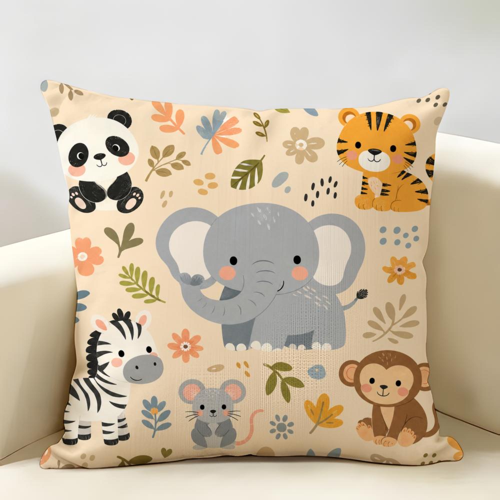 Cute Animal Portraits Cushion Cover Durable Hypoallergenic Organic Linen Pillow Cover Short Size Washable Skin-Friendly