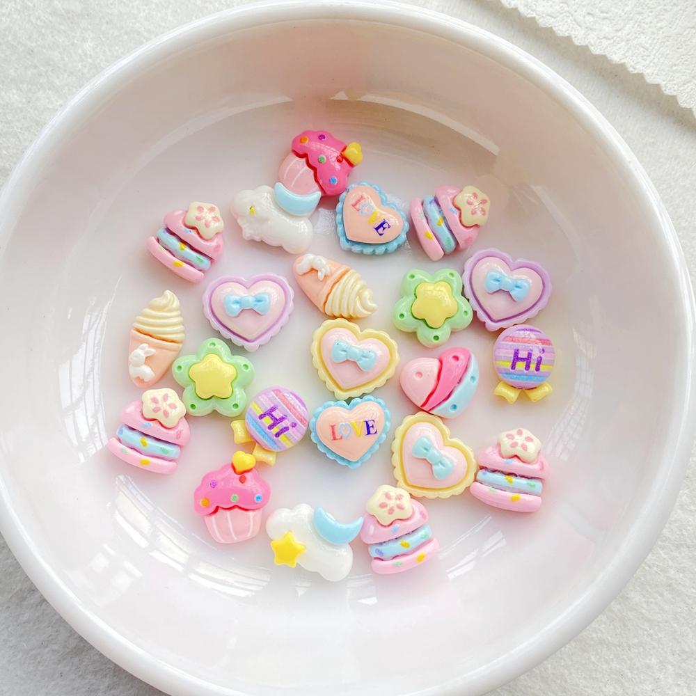30pcs Resin Colorful 3D Cute Strawberry Cake, Bow Heart, Ice Cream Nail Art Flatback Scrapbook DIY Wedding Jewelry Crafts