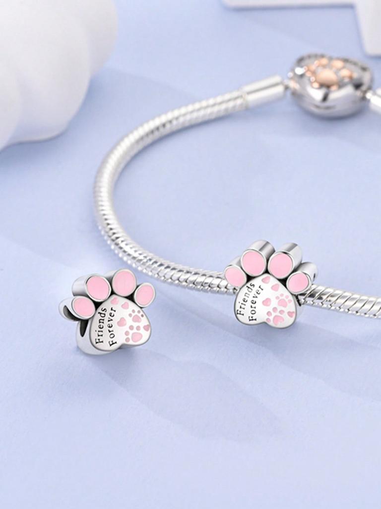 Charms Plata Copper Colors Cute Cat Paw Pet Beads Charm Pendant For Original Bracelet For Women Diy Jewelry Love Gift