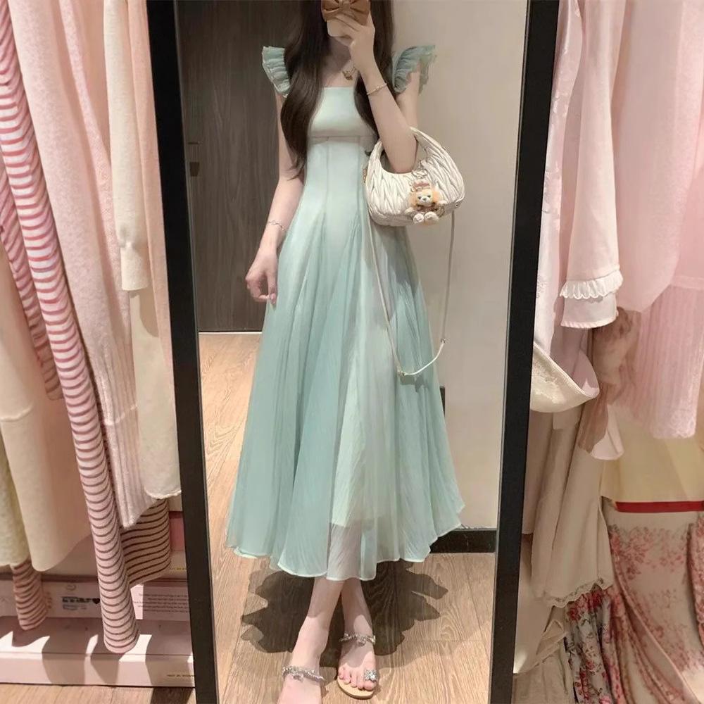 French Long Dress Women's Summer New Seaside Vacation Gentle Wind Temperament Beautiful Waist a Word Small Flying Sleeve Dress