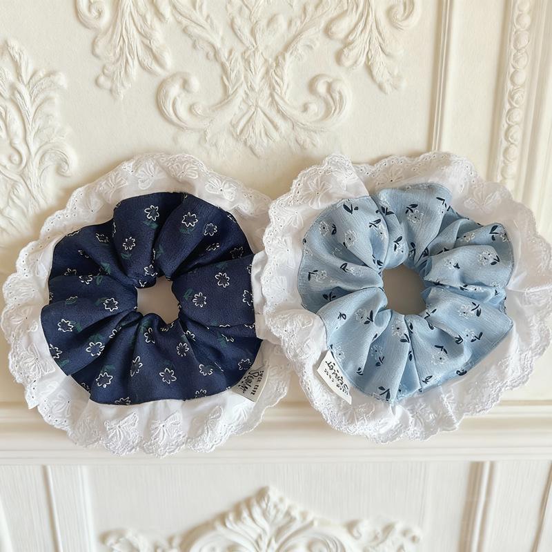 Korean Denim Floral Scrunchie: High-End Elastic Hair Tie 2025