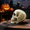 Halloween Skull Decor Figurine, Hear See Speak No Evil Skeleton Head Funny Sculpture Statue, Gothic Resin Home for Desk, Bookshelf, Mantel,