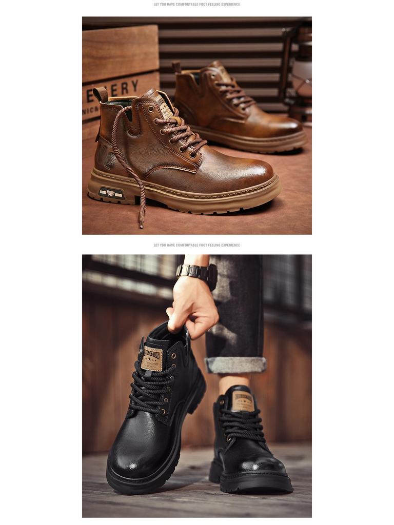 Men's Trendy Retro Martin Boots: Breathable, Non-Slip, Height-Enhancing, Shock-Absorbing, Comfortable, Wear-Resistant, All-Match.