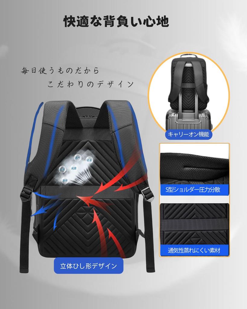 JIANGBOMEI Men's Business Backpack, Hard Shell, Large Capacity, 2-Way Expandable Gusset, Fits 15.6-inch PC Laptop, Multifunctional USB Charging Port,