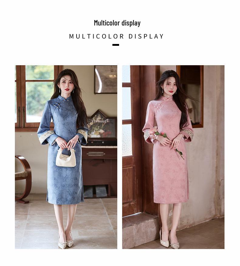 Bei Zhi Yun Blue Elegant Cheongsam: 2025 Autumn New Style Ladylike Daily Wear