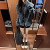 Women's French Chic Blue Denim Jacket - Old Money Style, Petite Short Top, Fall 2025