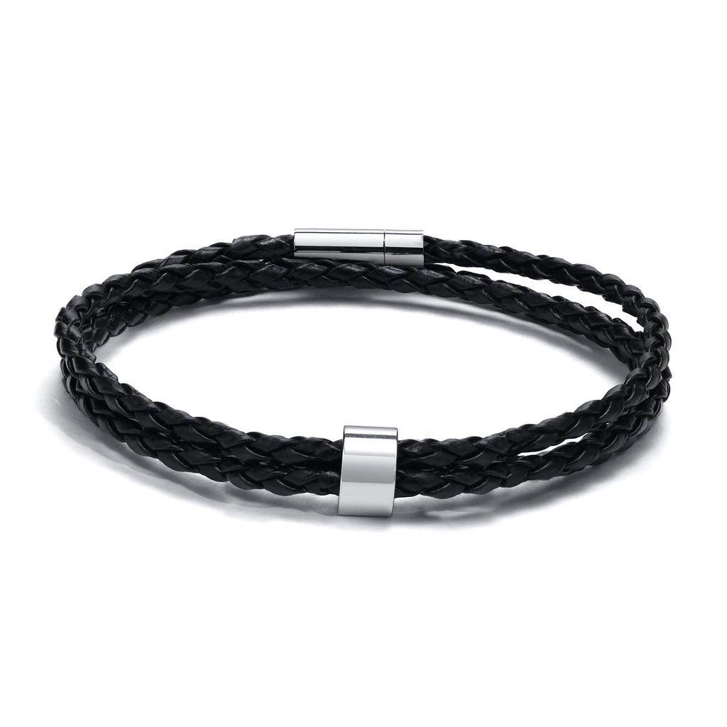 Vnox Free Custom Name Mens Braided Genuine Leather Bracelet Gifts Jewelry,Stainless Steel Beads Charm with Family Names,Dad Gift