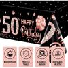 3 Pack Rose Gold Happy 50th Birthday Tablecloth Decorations - Fifty Years Old Plastic Disposable Rectangular Table Cover Party Supplies