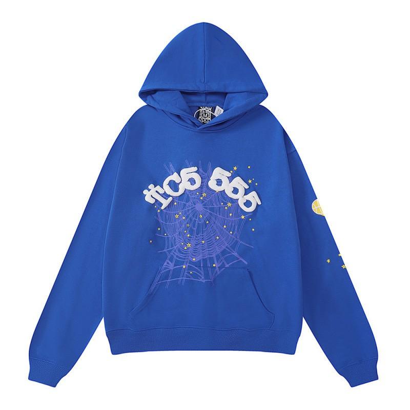 Sp5der Hoodie Unisex Oversized Cotton Pullover With Foil Letter Print Fall Casual Streetwear