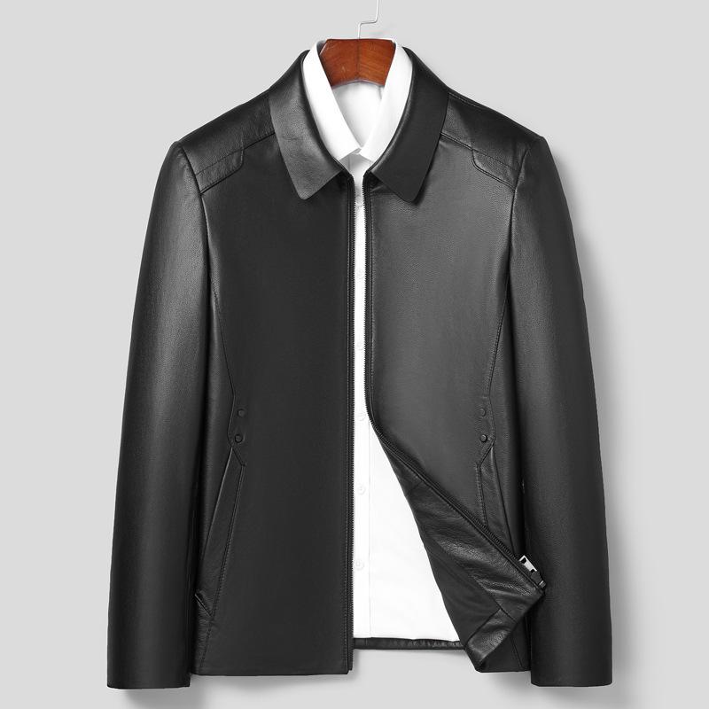 Autumn and Winter New Men's Business Casual Leather Jacket Lapel Jacket Cowhide Jacket Genuine Leather Leather Jacket for Men
