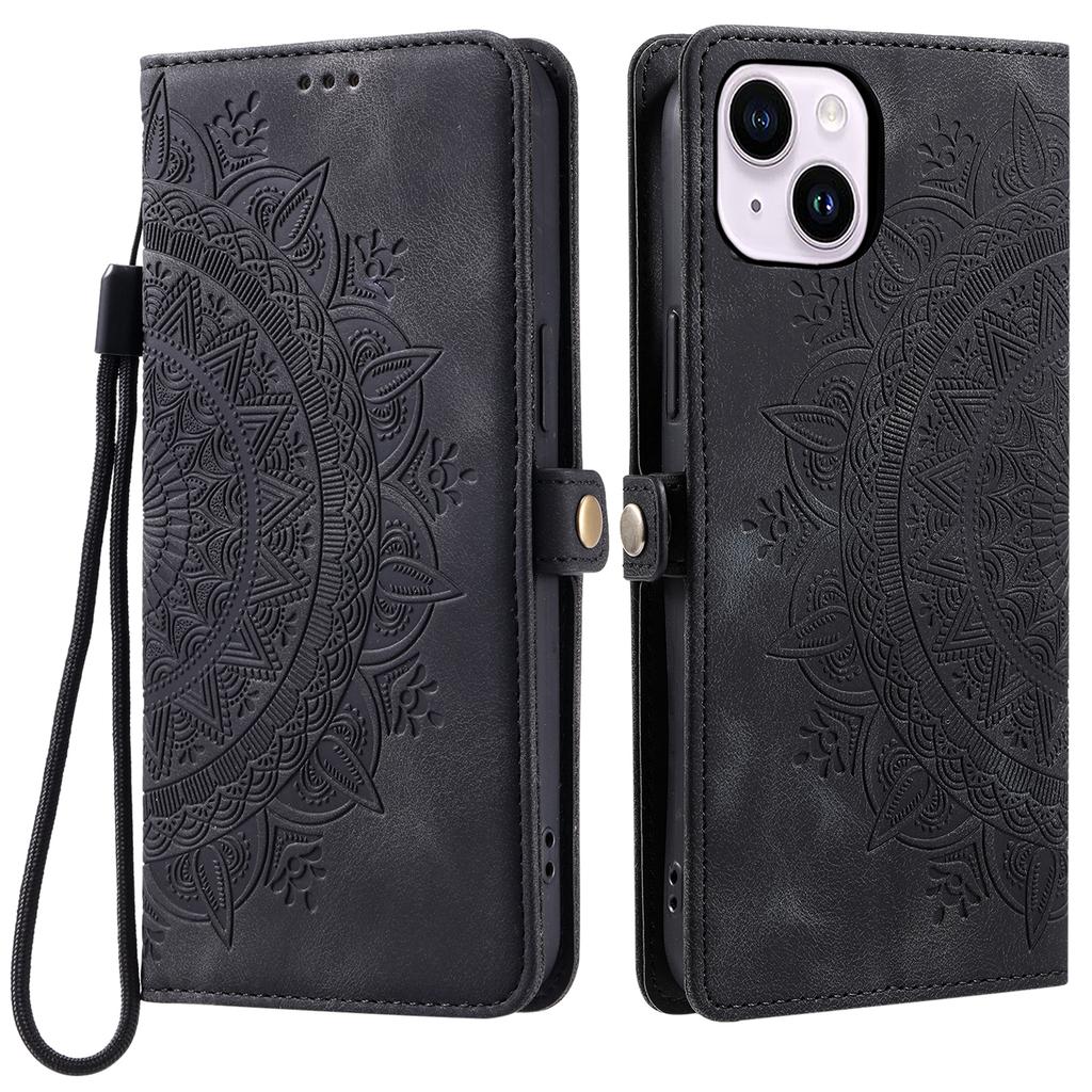 Stil 016 Für iPhone 15 Hülle Hautgefühl Totem Prägung Brieftasche Leder Handyhülle