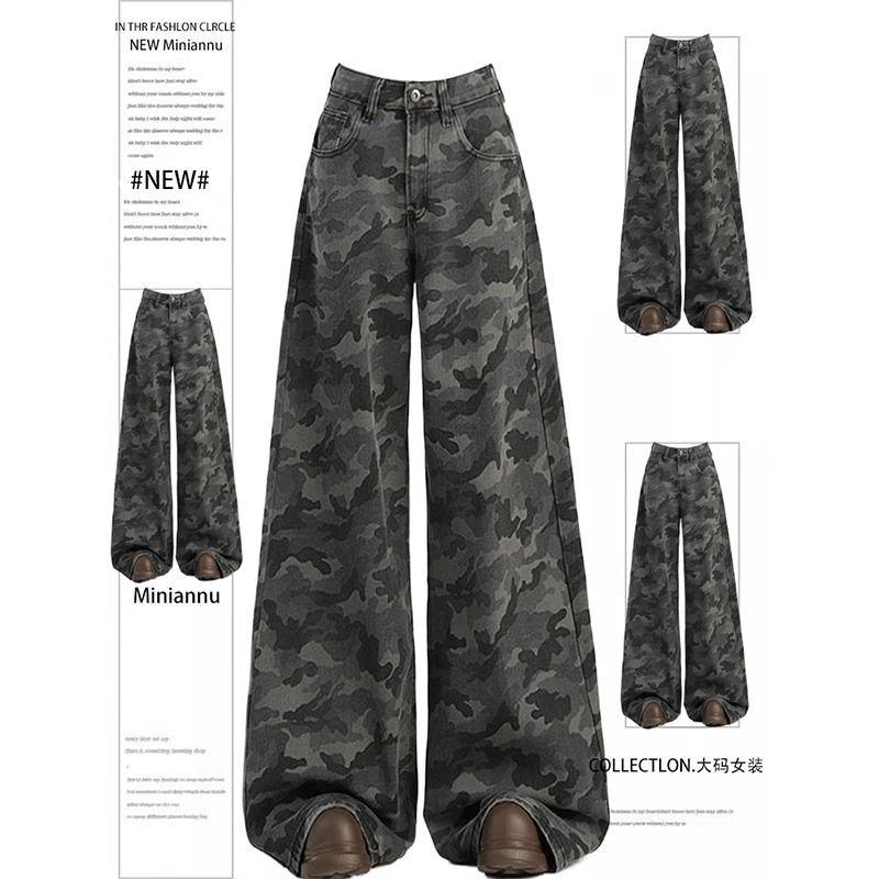 

Lazy Chic Women s American Vintage Camo Cargo Jeans - Relaxed Fit Flared Straight-Leg Pants for Curvy Girls 4XL [Recommended 160-90kg]