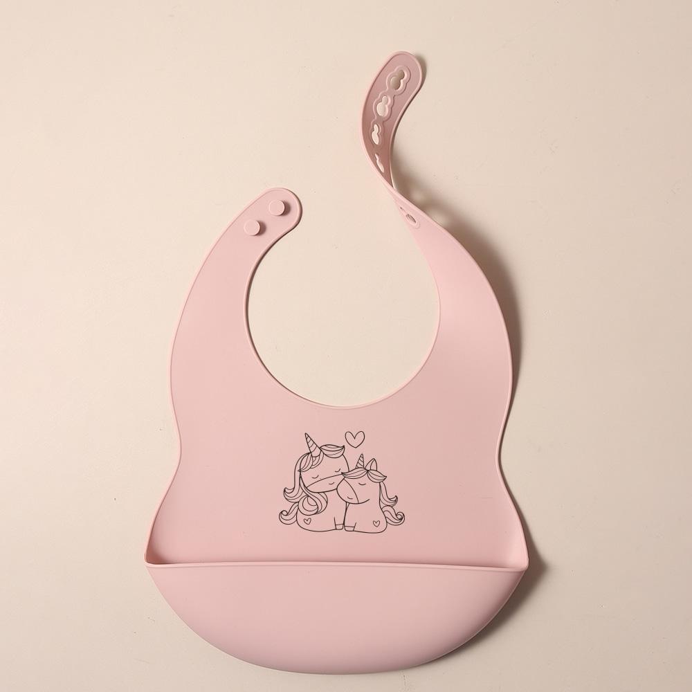Custom Silicone Baby Bib with & Cartoon Print pattern Food-Grade solid Feeding Bib DZ13