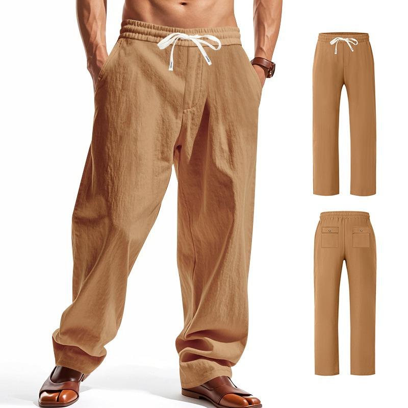 

New men s loose linen casual wide-leg trend beach sports four-season breathable trousers XXXL земля желтый