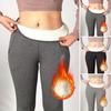 Women Leggings with Pockets Solid Color High Waist Plush Lining Thickened Warm