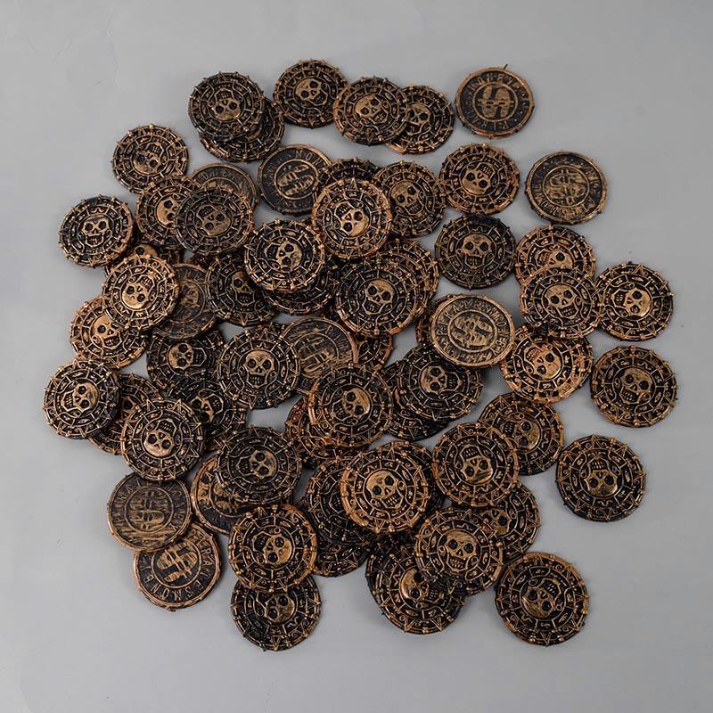 50/100 Stück Piratenmünzen 3,8 cm Kunststoff Metall Goldmünze Kinder Geburtstagsparty Schatzkiste Dekoration Halloween Kinderspielzeug