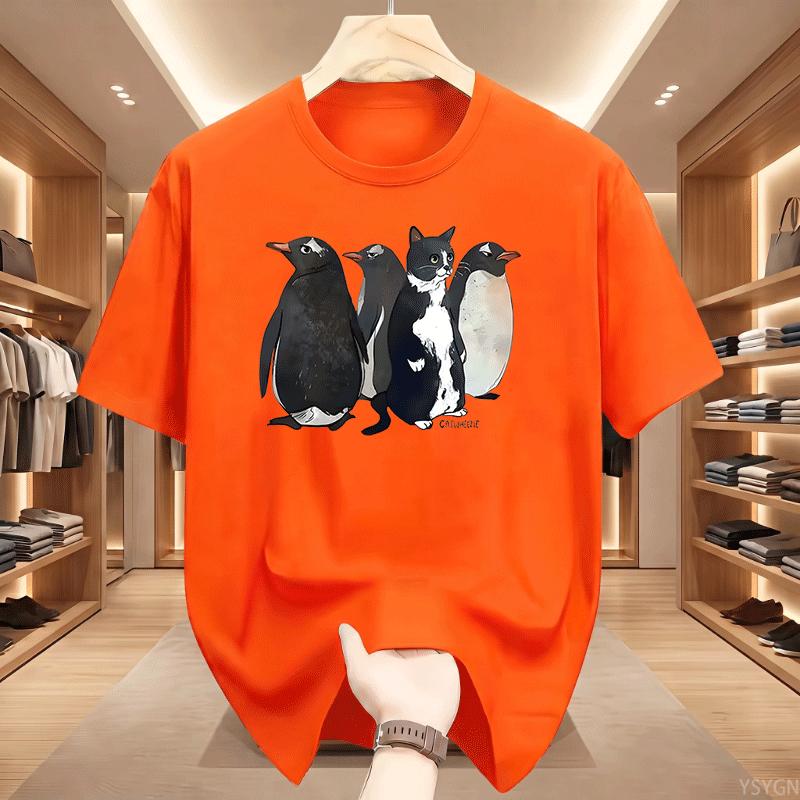 Funny Penguin Graphic T Shirts Cat Printed Tshirt Unisex Unisex Loose Cotton Short Sleeve Tshirts Summer Round Neck Short Sleeve Tee