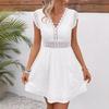 Women's Lace Splicing Sexy Waist Hollow Jacquard V-neck Dress