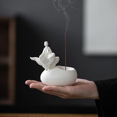 Witte Boeddha Wierookbrander Keramische Schaal Chinese Witte Porseleinen Beeld Wierookhouder Meditatie & Aromatherapie Decor