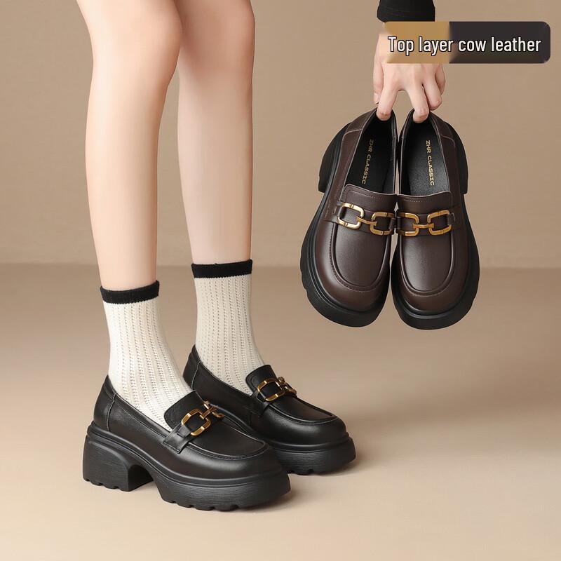 ZHR Women's British Style Platform Chunky Heel Loafers