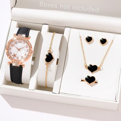 Rhinestones Ladies Diamond Inlay Quartz Watches Starfish Dial Electronic Quartz Wristwatch Leather Strap Watch Bracelet Set