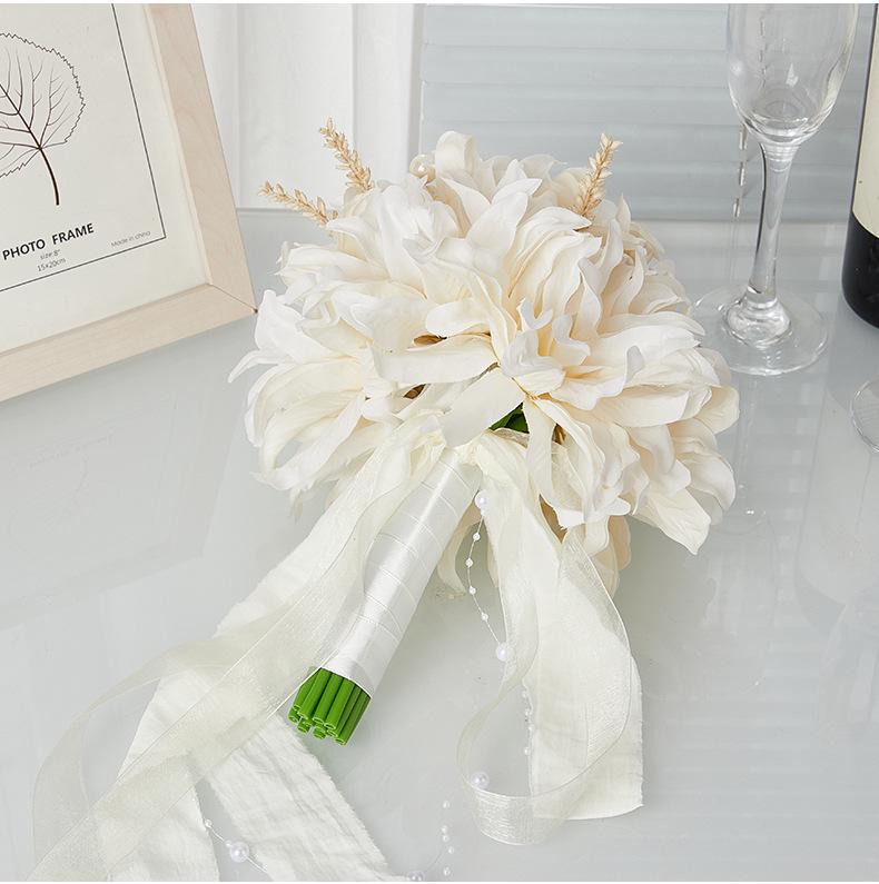 Korean Style Silk Ribbon Bridal Bouquet: Elegant Artificial Flowers for Studio Photography & Weddings