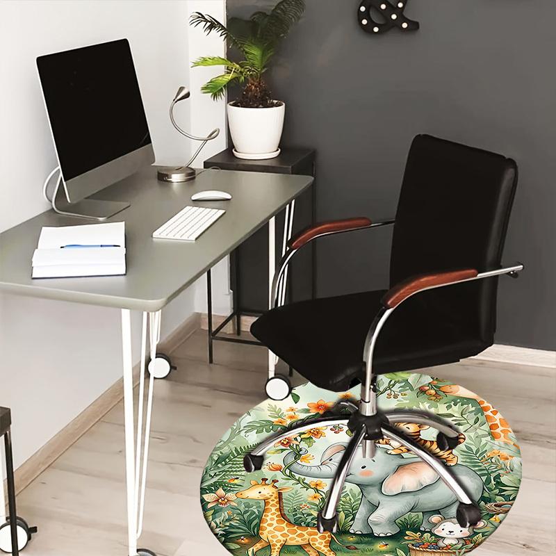 

1 шт. Круглый ковер с рисунком животных джунглей, нескользящий, для пола, офиса, семьи, спальни, ковер для большой площади, ковер для помещений, прочный полиэстер H0349 80cm by 80cm