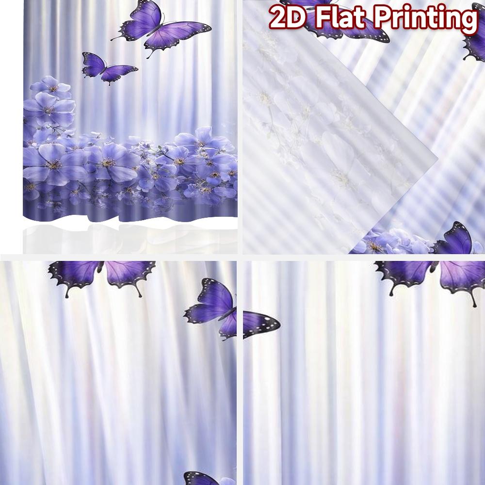2D Flat Printing 2pcs Curtain Party Curtains Spring Purple Butterflies Digital Printed Polyester Drapes Seasonal Party & Holiday