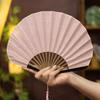 Japanese Style Retro Shell Shaped Fan Silk Cloth Bamboo Folding Fans with Pendant Wedding Hand Fans Solid Color Curved Fanbone