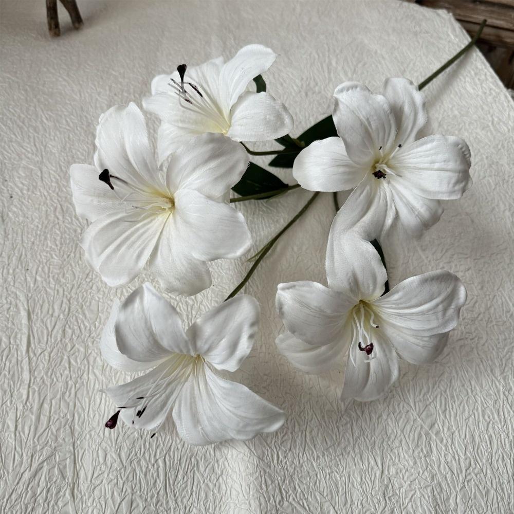 Real Touch Fake Daylily Branches White Artificial Faux Plants  Home Decor