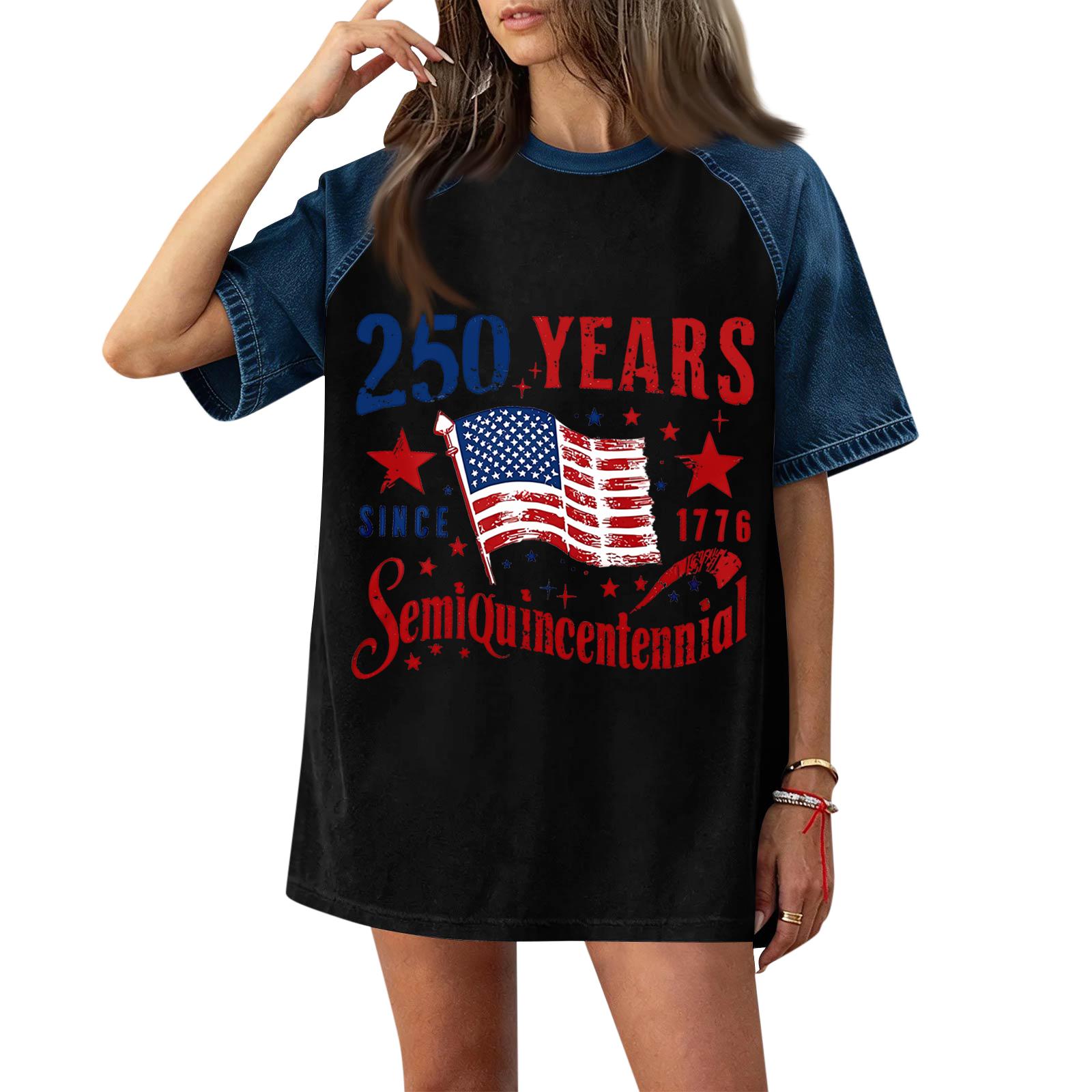 

Denim Patchwork Shirts For Women Stand Collar Casual Blouse Short Sleeve Comfy Tshirt Spring Summer Fashion L чёрный
