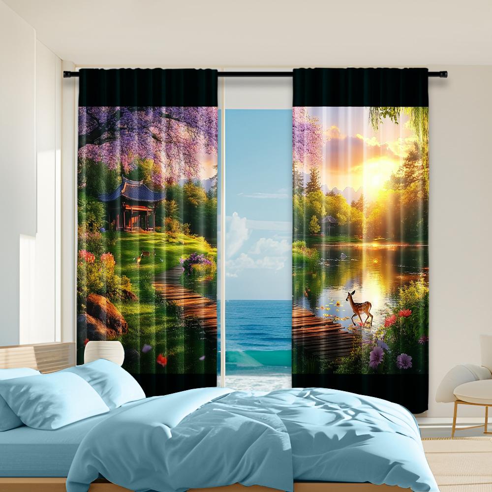 

2 pcs, versatile polyester transparent curtains for home decoration Forest2 for use in bedrooms and living rooms 29x65in(75x166cm)