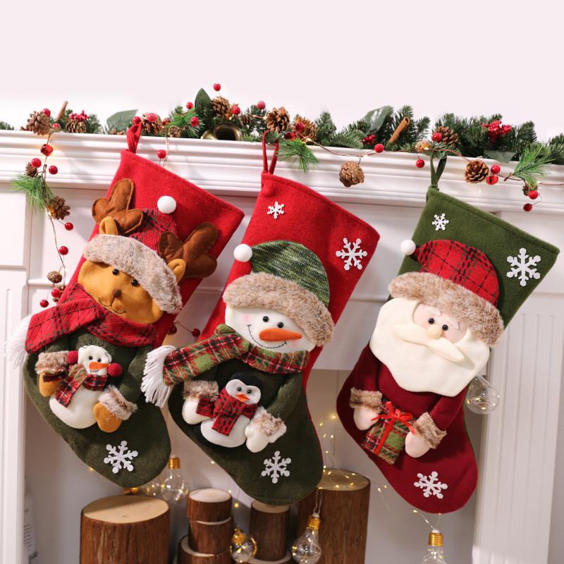 Cute Claus Santa Snowman Elk Socks Shaped Pendant For Christmas Decoration