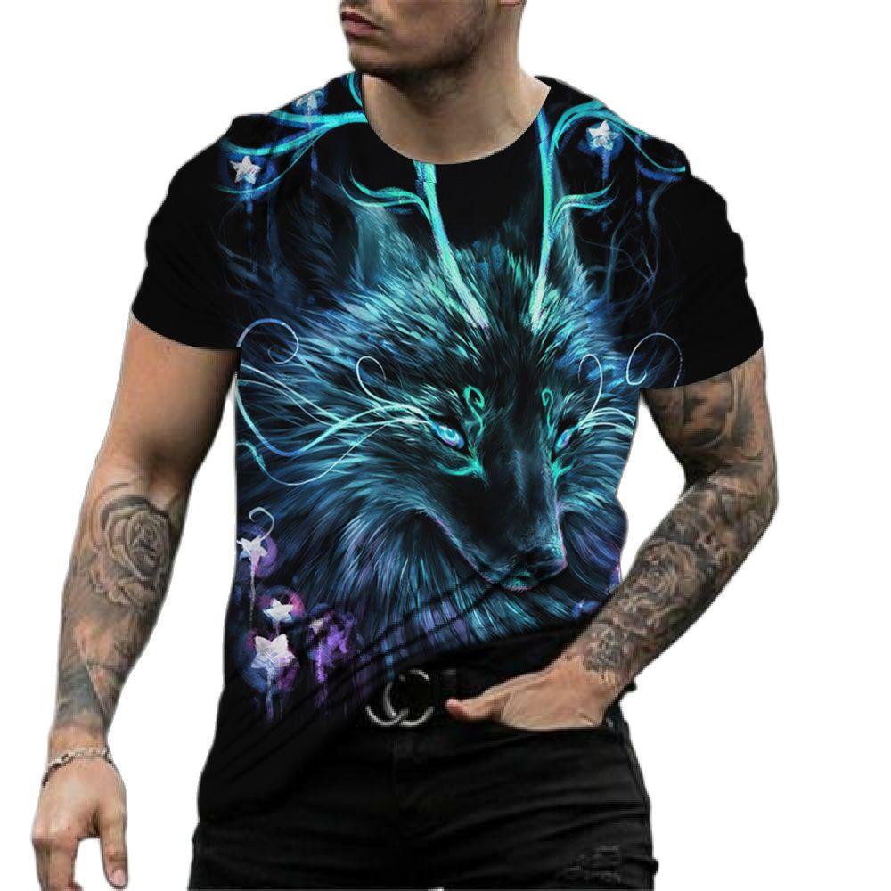 Fashion T Shirt Mens 3D Animal Print Short Sleeve Casual Street Wolf Graphics T-shirt Oversized Tee Shirt Men Clothing