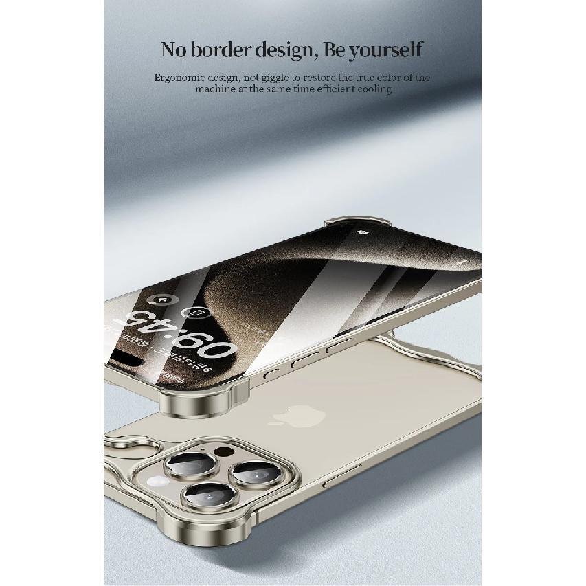 Randlose Hülle aus Aluminiumlegierung für iPhone 13 14 15 16 Pro Max Linsenschutz Bare Metal Stoßfeste Eckpolsterabdeckung