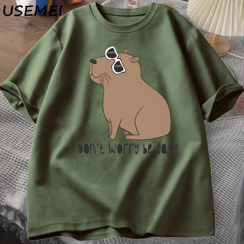 Keine Sorge, sei Capy Tolle Süße Capybara T-Shirts Mann Lässig Baumwolle Sommer T-Shirt Kurzarm Übergroßes T-Shirt Tier-T-Shirts