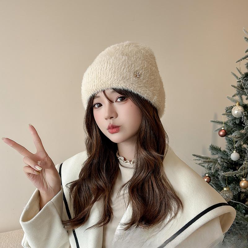 Autumn and Winter Hats for Women Plush New Korean Knitted Hats Versatile Warm Ear Protection Thickened Fashionable Wool Hats