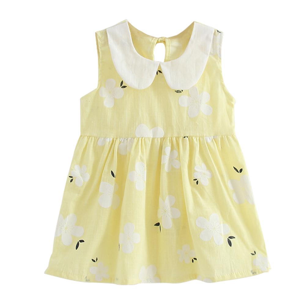 Summer Kids Girls Sleeveless Cotton Floral Print Princess Doll Collar Dress