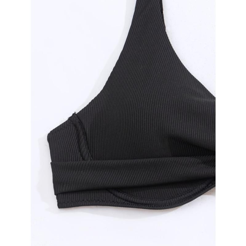 Neon Ribbed Bikini Set Twist Front High Waist Two Piece Swimsuit