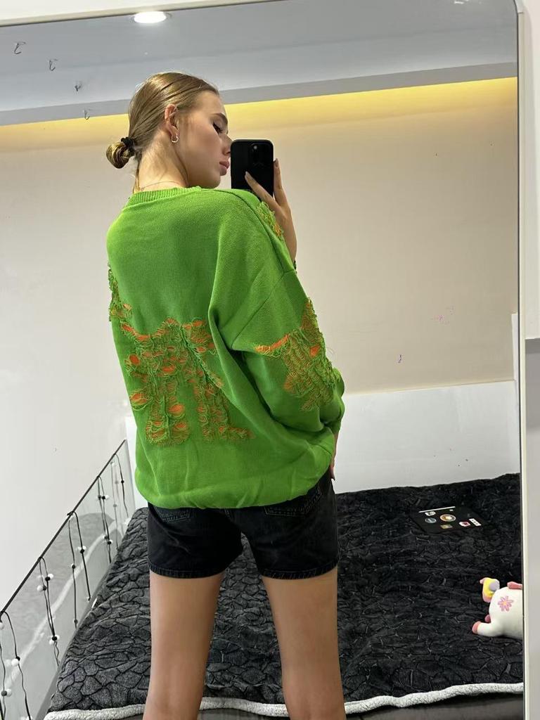 Pullover Long Sleeve Knitwear: Casual Loose Ripped Sweater for Women