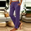 Women's Casual High Waist Straight Leg Pants with Pockets and Side Slit Hem