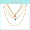 Trendy Multi-layered Heart Pendant Necklace With Square Charm In Stylish All-match Design
