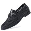 Summer men's shoes hollow breathable foot casual leather shoes men's one-pedal trendy versatile hand-woven loafers