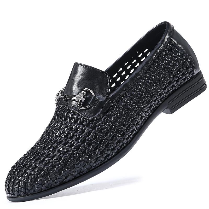 Summer men's shoes hollow breathable foot casual leather shoes men's one-pedal trendy versatile hand-woven loafers
