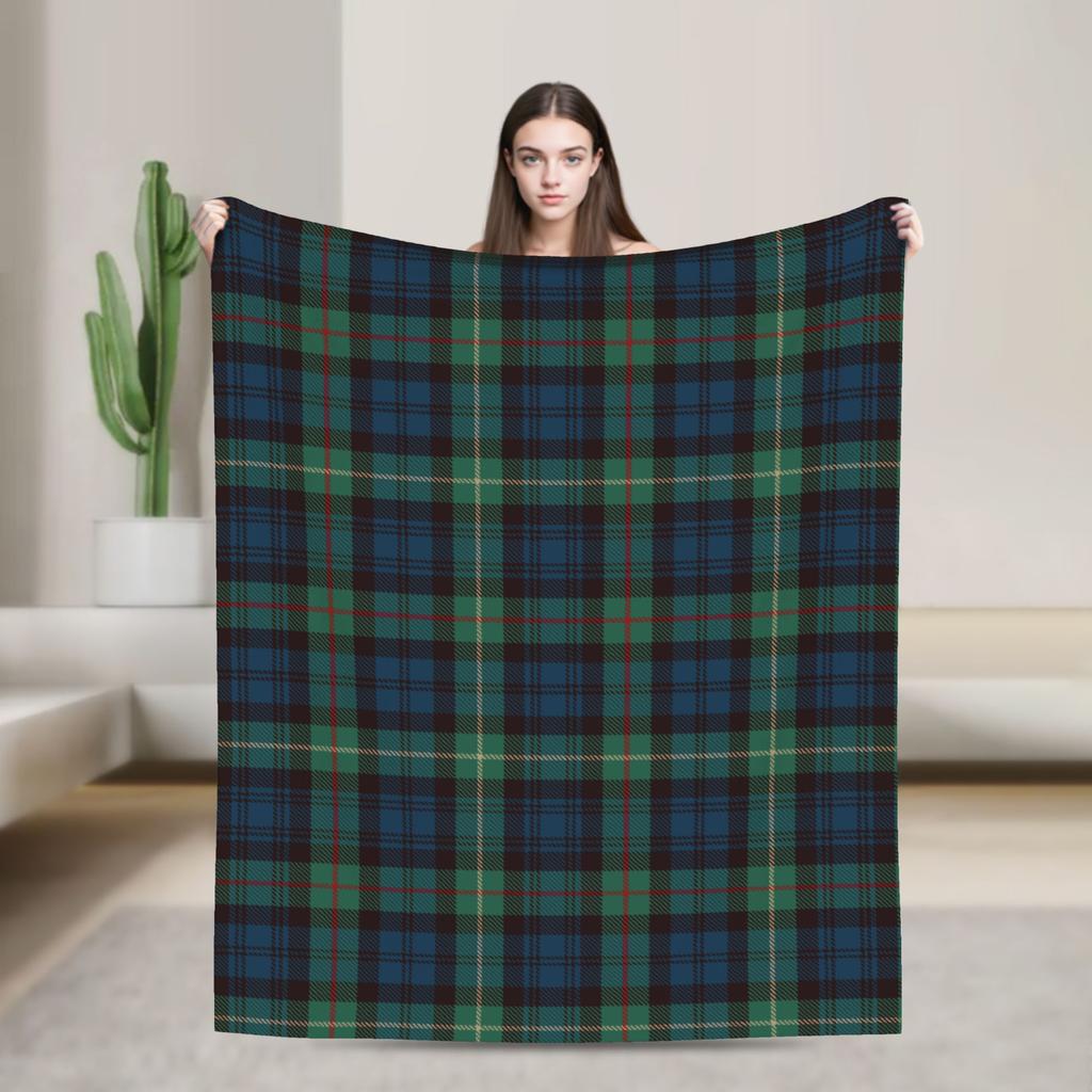 Tartan Rustic Green and Blue Black Watch Plaid Holiday Blankets Coral Fleece Plush Print Check Throw Blankets for Bed Rug Piece