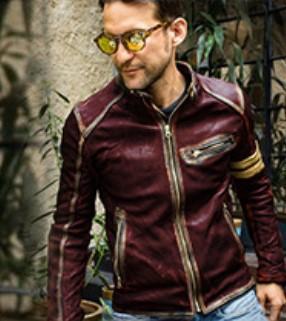 Autumn and winter new fashion slim stand-up collar locomotive leather jacket men FN