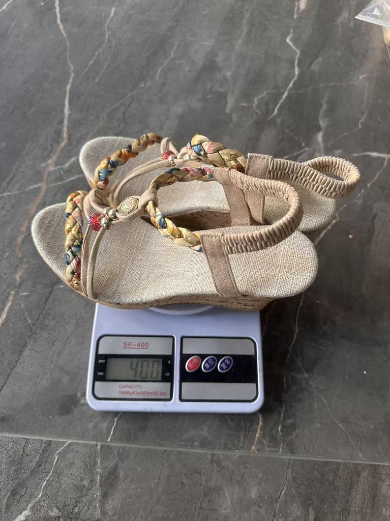 2026 Plus Size Women's Fashion Color Block Open-Toe Wedge Sandals with Woven Elastic Band