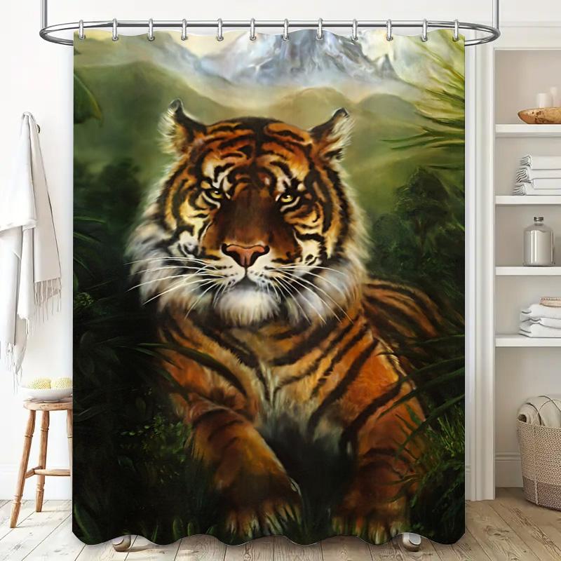 Blue Green Striped Shower Curtain with Turtles Bath Decor for Bathroom Modern Waterproof Fabric Liner Available in Various Sizes