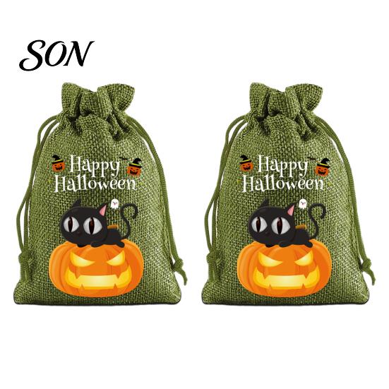 Lightweight Candy Carriers 2Pcs Halloween Pumpkin Drawstring Bags for Treats, Retro Burlap Pattern Party Favors Trick or Treat Bags, Portable