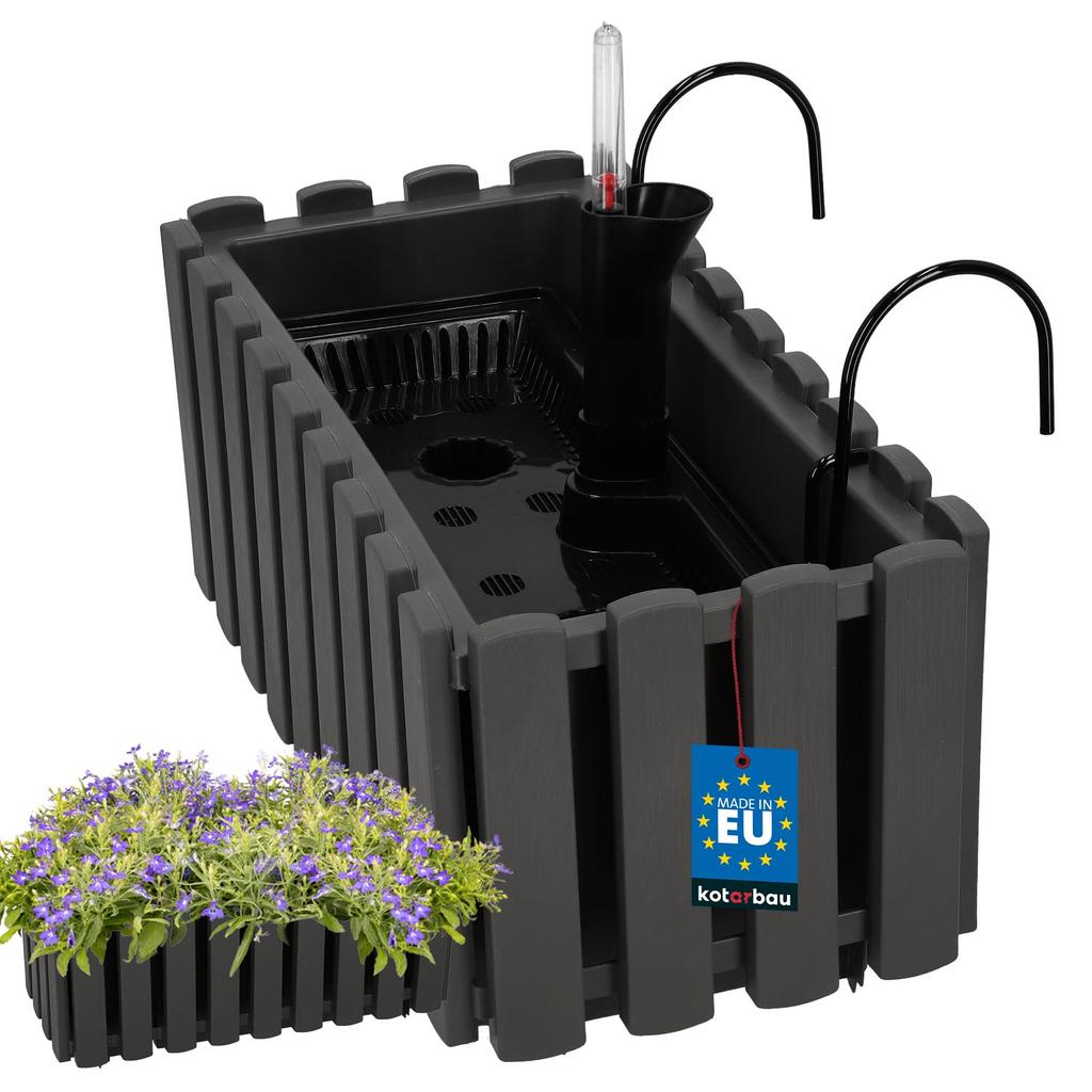 Flowerpot Balcony Terrace Box with Hooks Irrigation System Gray 40cm